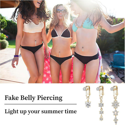 Moosono Fake Bauchnabelpiercing Chirurgenstahl Kristall Blumen Schmuck