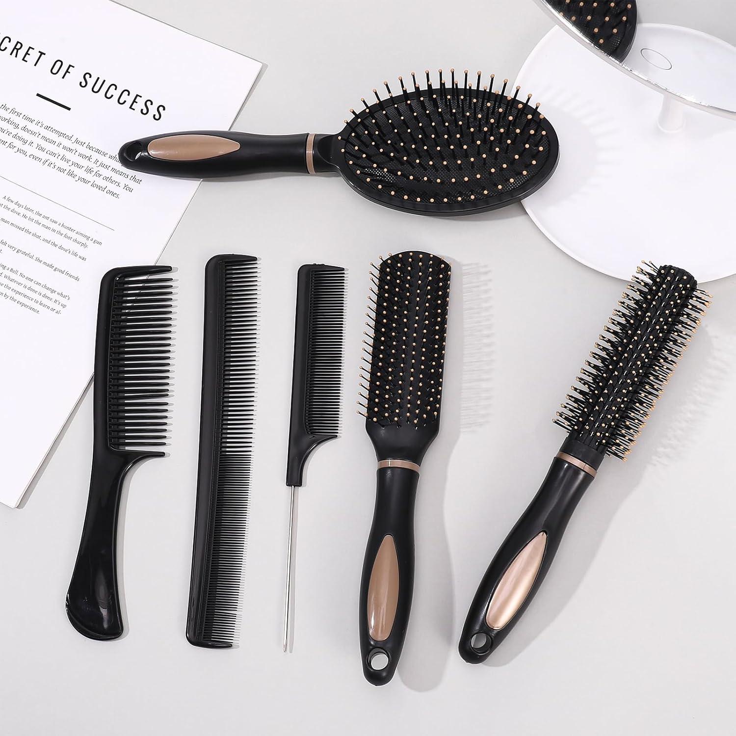 7-teiliges Haarbürsten-Set für Damen und Herren - Antistatische Massag Haarbürsten in verschiedenen Stilen
