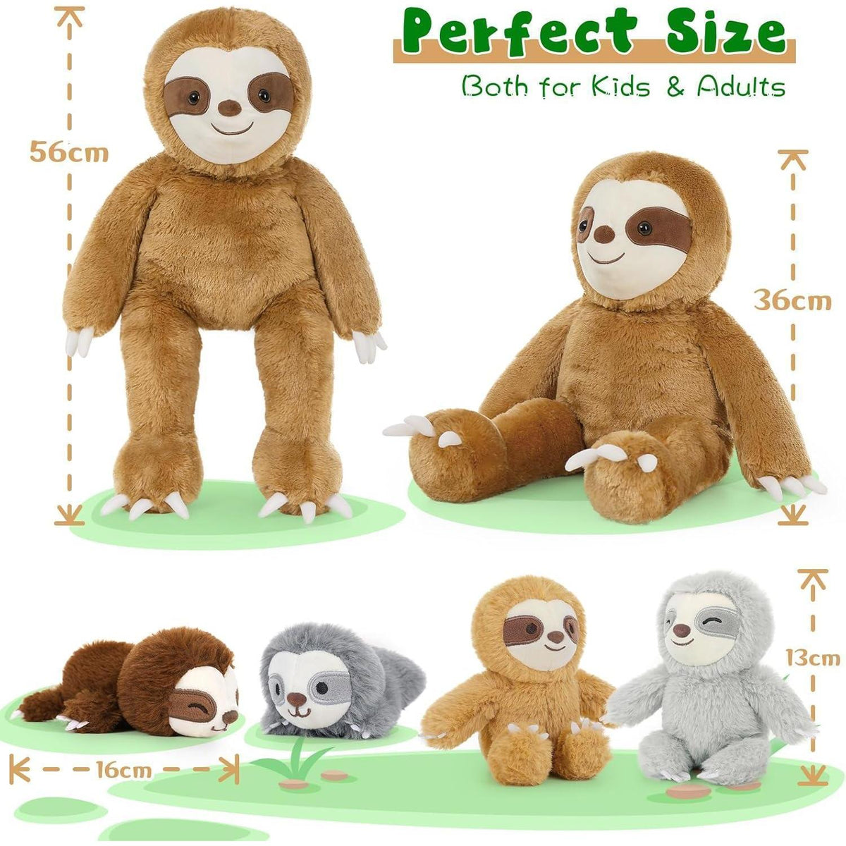 XXL Faultier Kuscheltier Set mit 4 Babys - 56cm Plüschtier