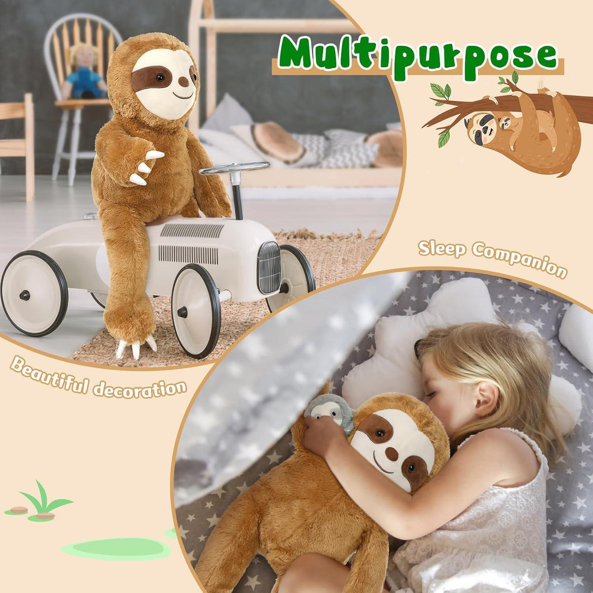 XXL Faultier Kuscheltier Set mit 4 Babys - 56cm Plüschtier
