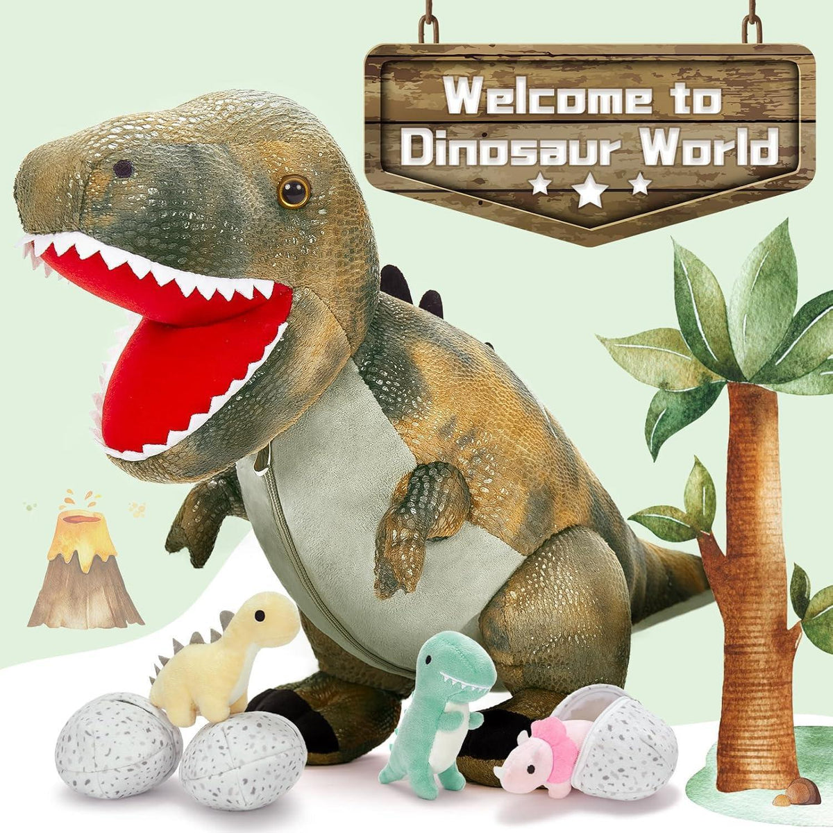 Riesiger Dino Kuscheltier 60cm mit 3 Babys im Bauch