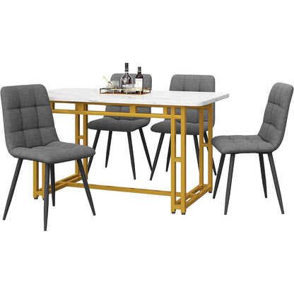 Esstisch Set Grau + Gold mit 4 Stühlen – Modernes Esszimmer