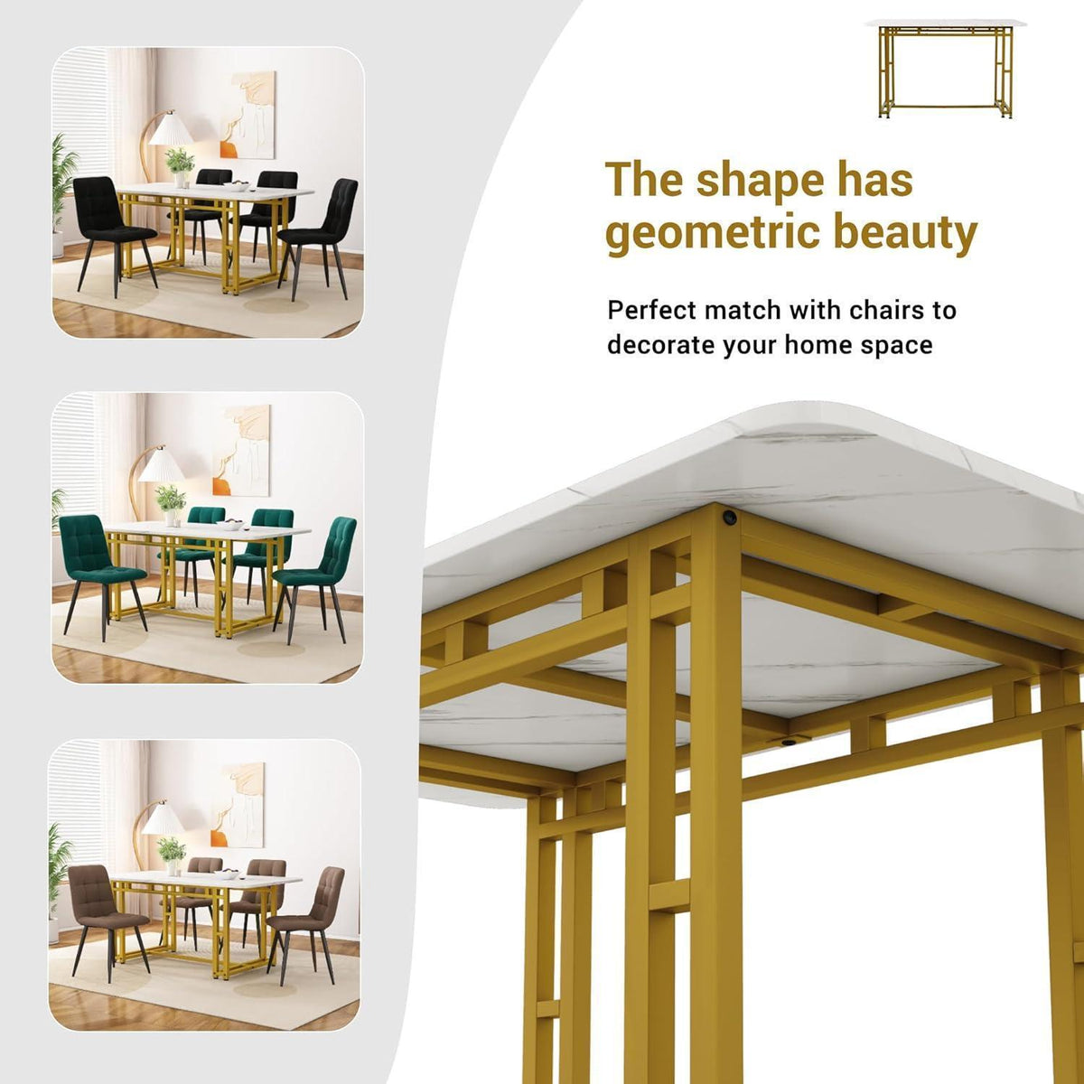 Esstisch Set Grau + Gold mit 4 Stühlen – Modernes Esszimmer