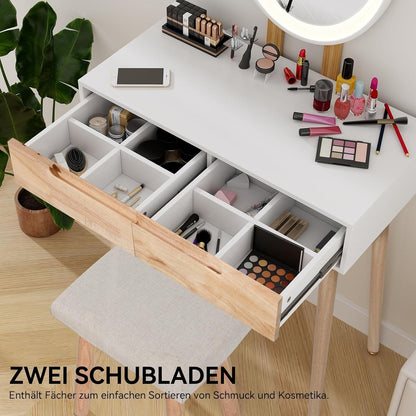 Schminktisch mit LED-Beleuchtung Spiegel 3 Farben, Schminktisch mit Stuhl 70cm - Modern Holzfarbe