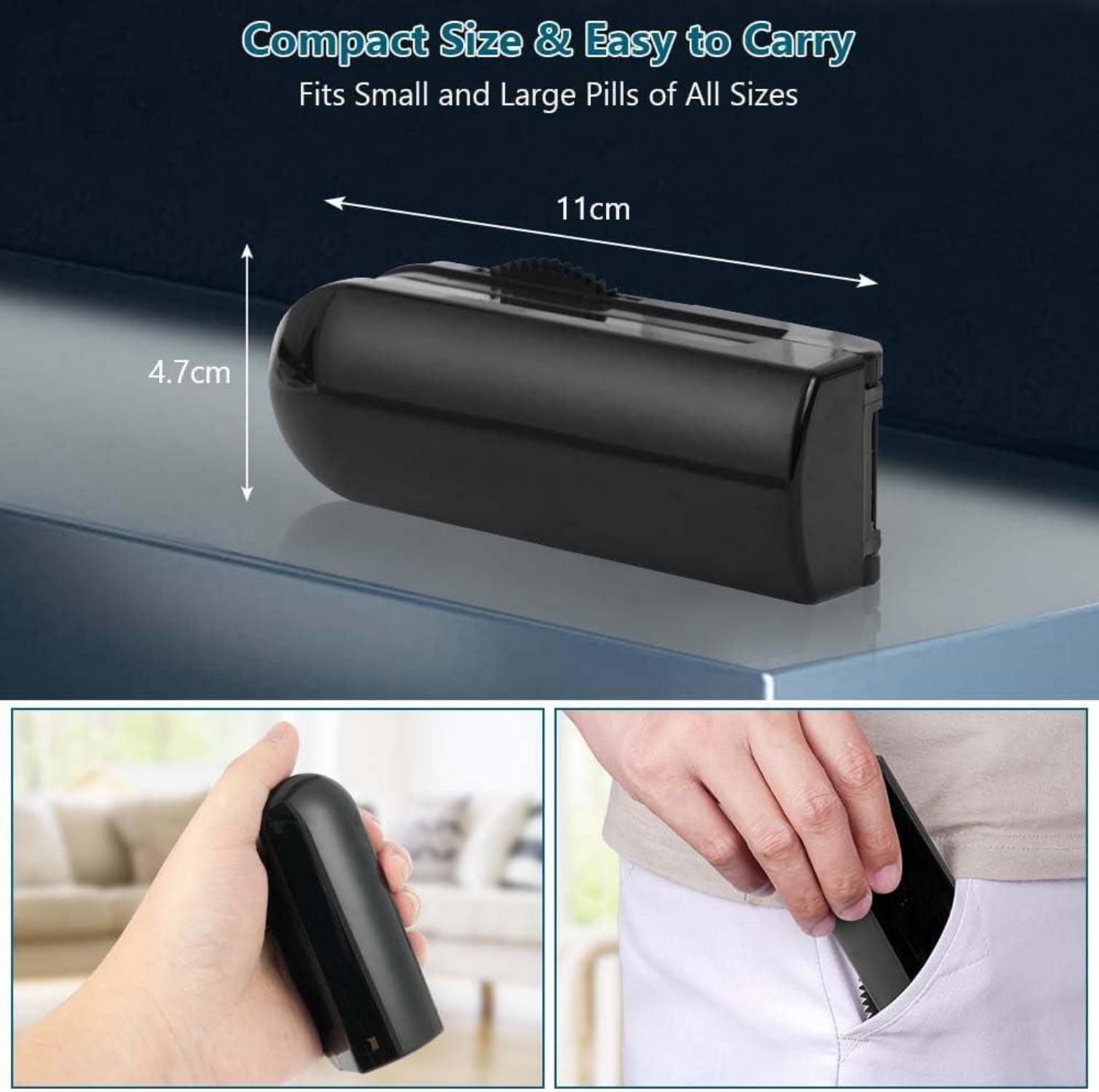 Portable Pill Cutter with Rotating Gears and Storage