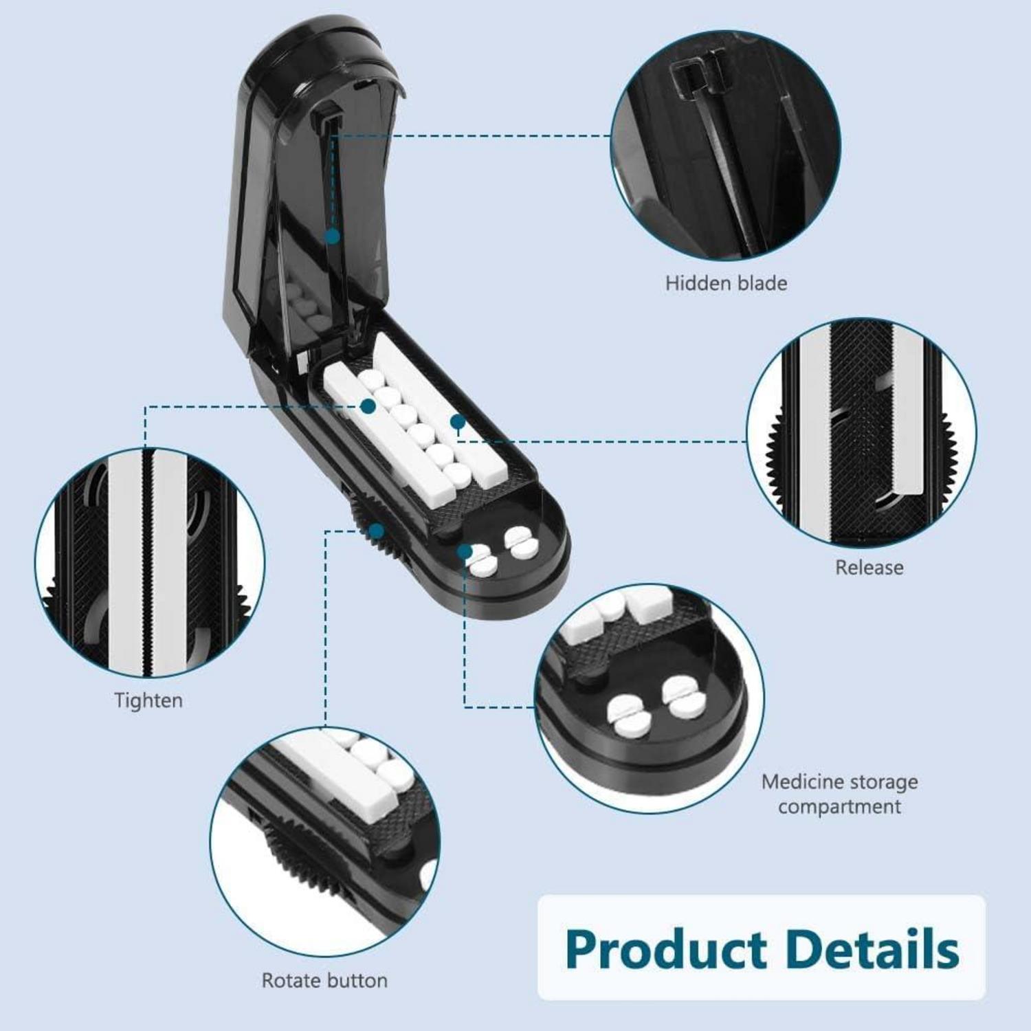 Tablettenteiler mit Zahnrädern und Aufbewahrungsfach