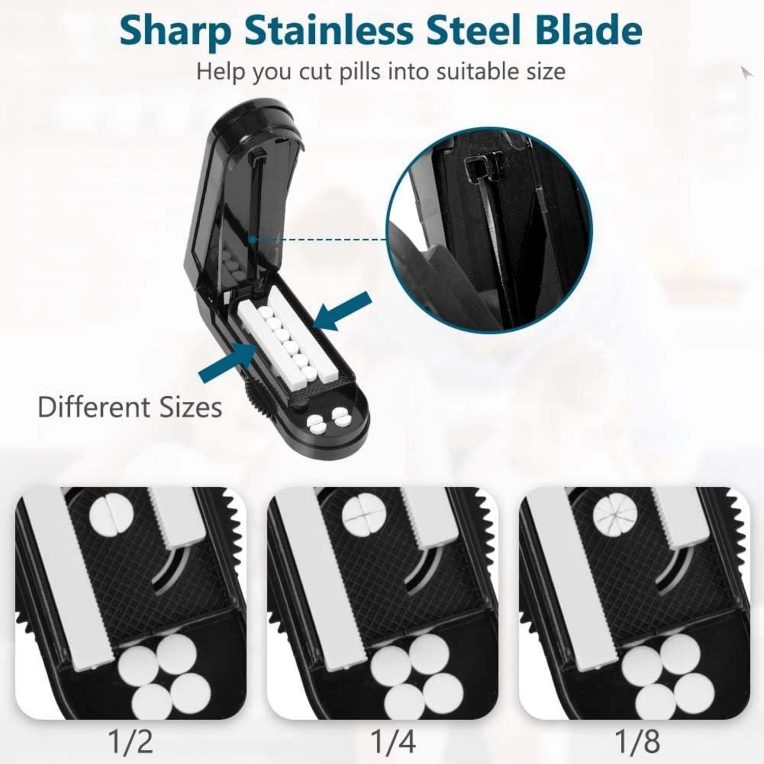 Tablettenteiler mit drehbaren Zahnrädern und Aufbewahrungsfach, schwarz