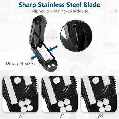 Tablettenteiler mit drehbaren Zahnrädern und Aufbewahrungsfach, schwarz