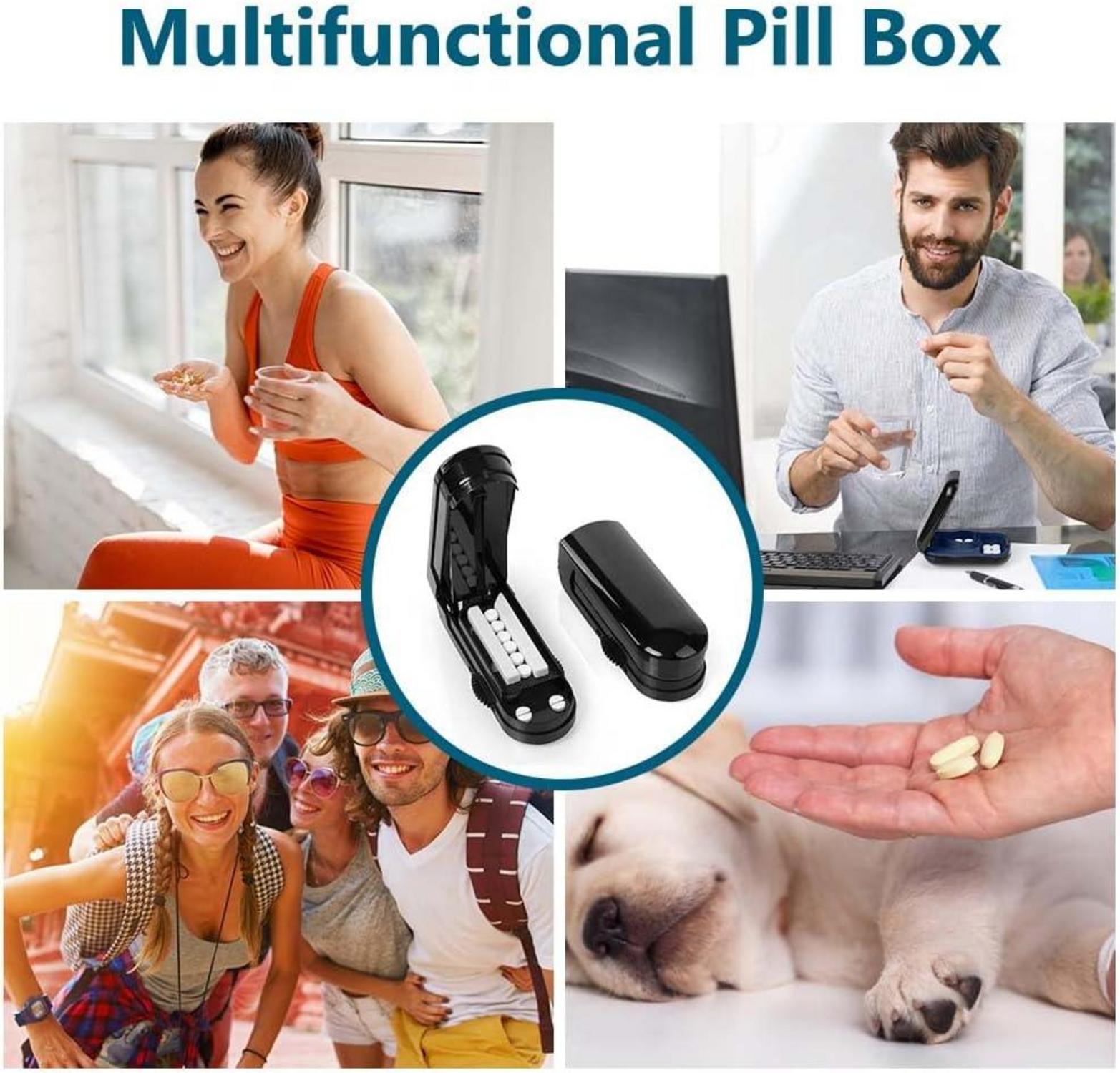 Pillenteiler Tabletten-Schneider mit Zahnrädern, Aufbewahrungsfach & Silikonpad