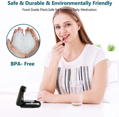 Tablettenteiler mit drehbaren Zahnrädern und Aufbewahrungsfach, schwarz