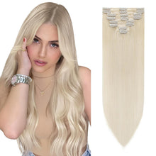 Echthaar Clip-Ins Platinblond (45cm) - 8-teiliges Set