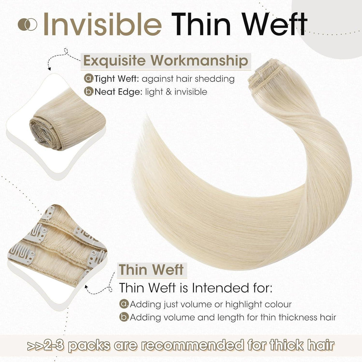 Echthaar Clip-Ins Platinblond (45cm) - 8-teiliges Set