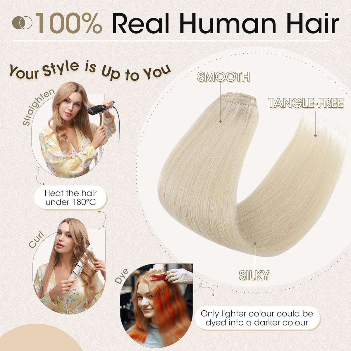 Echthaar Clip-Ins Platinblond (45cm) - 8-teiliges Set