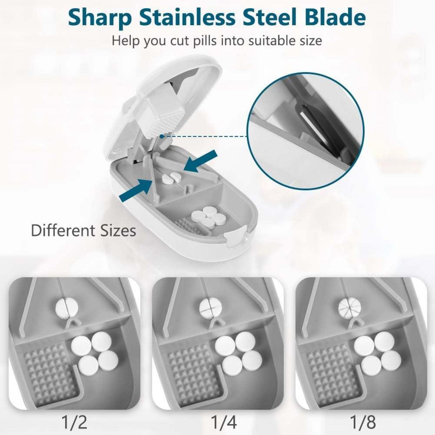 Tablettenteiler Pillenschneider mit Aufbewahrungsfach und scharfen Klingen