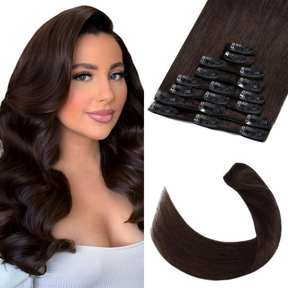 Echthaar Clip-Ins dunkelbraun 40cm - 8-teiliges Set
