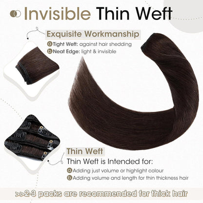 Echthaar Clip-Ins dunkelbraun 40cm - 8-teiliges Set