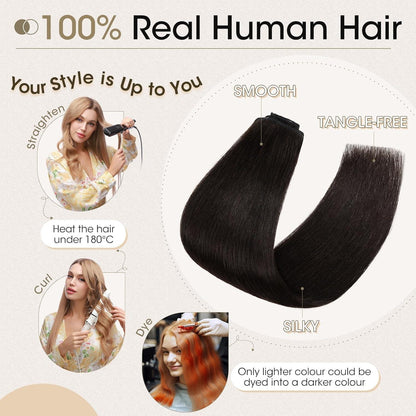 Echthaar Clip-Ins Schwarz 50cm - 8-teiliges Set