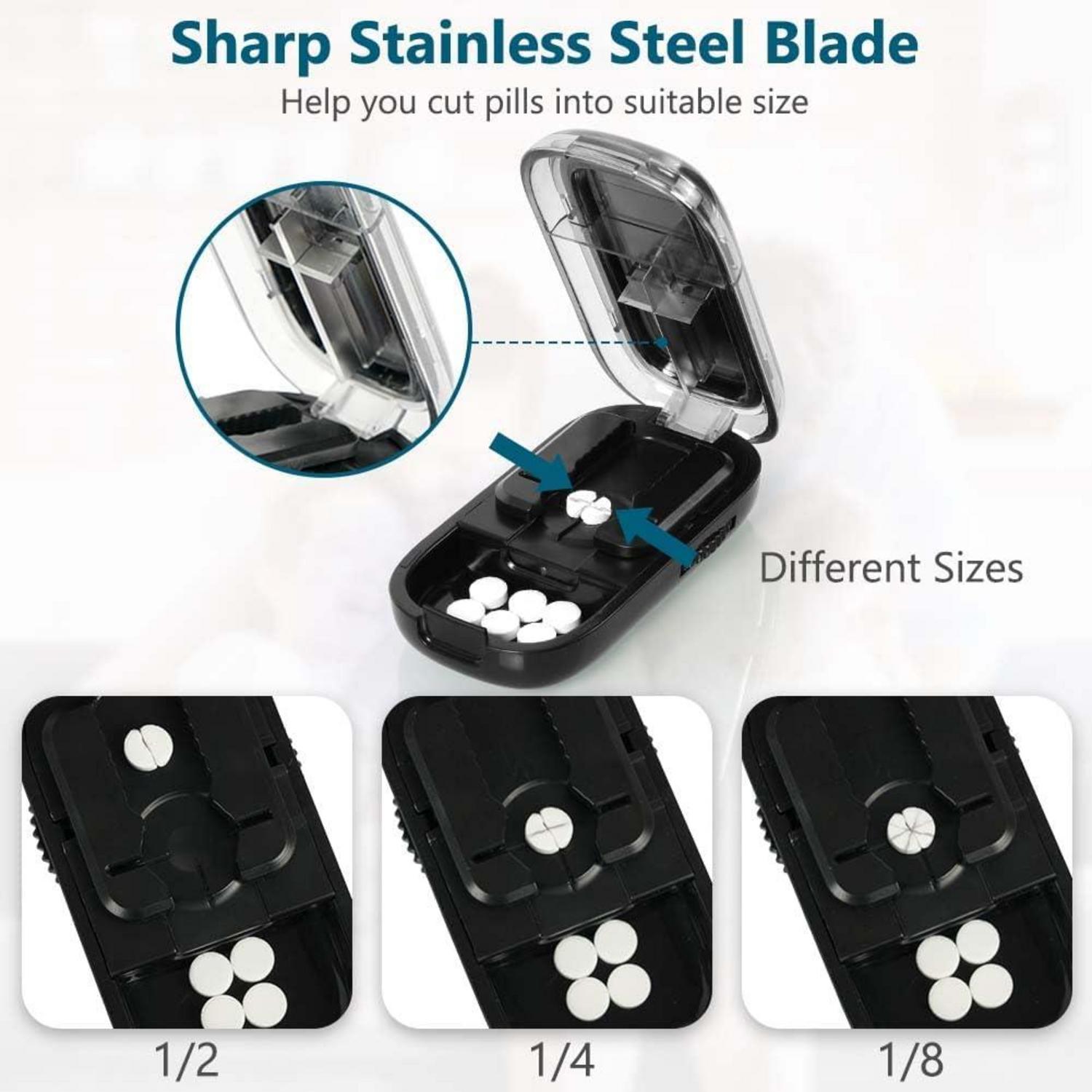 Tablettenteiler Pillenschneider Für kleine und große Tabletten 2-in-1 Silikonpad Schwarz