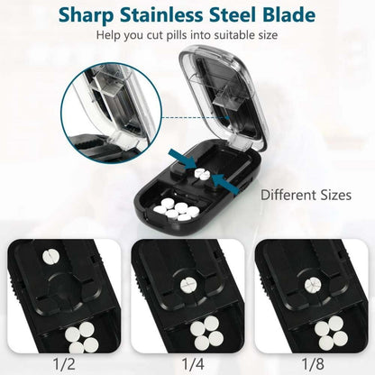 Tablettenteiler Pillenschneider Für kleine und große Tabletten 2-in-1 Silikonpad Schwarz