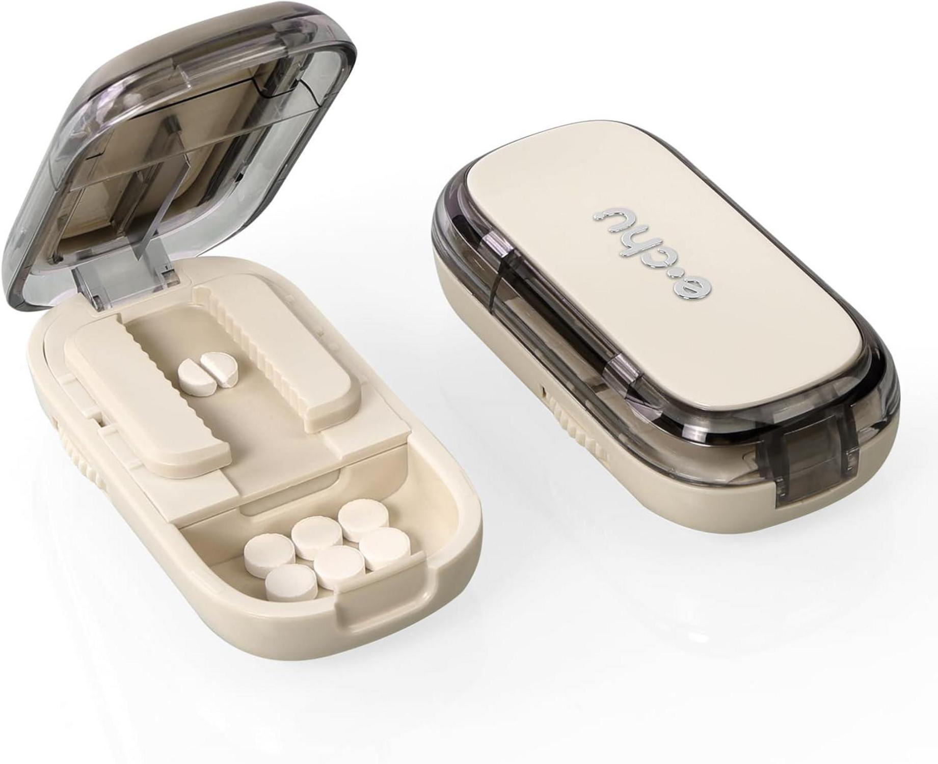 Pillenteiler für Tabletten, Tablettenschneider mit Aufbewahrungsfach