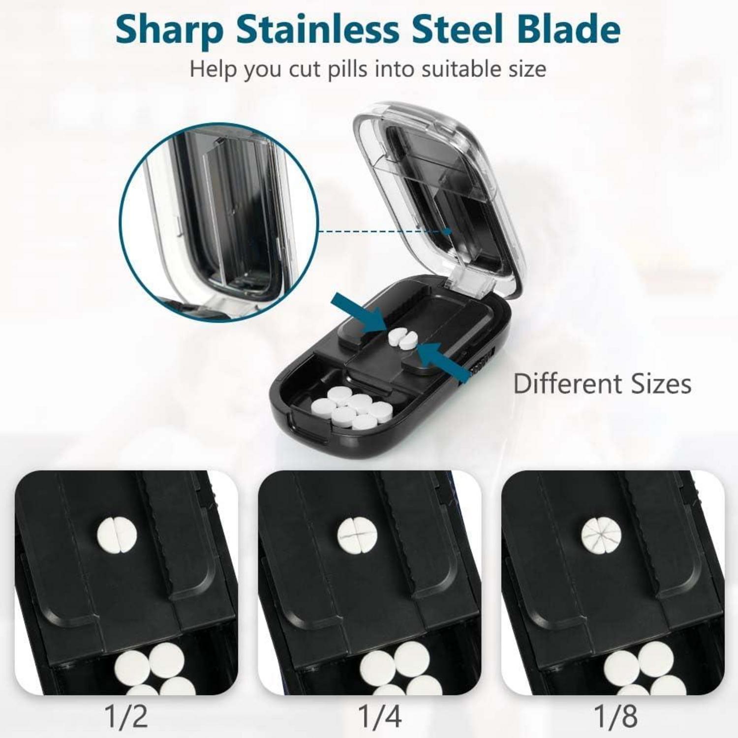 Tablettenteiler & Pillenschneider mit Aufbewahrungsfach, Schwarz
