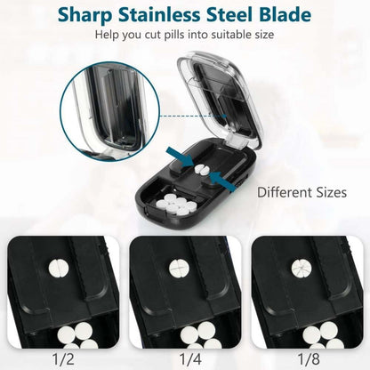 Tablettenteiler & Pillenschneider mit Aufbewahrungsfach, Schwarz