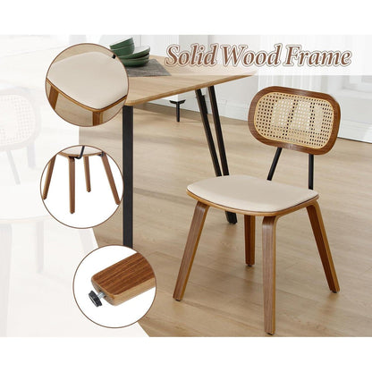 Esszimmerstühle 2er Set Rattan Rückenlehne Holzbeine in Lederoptik