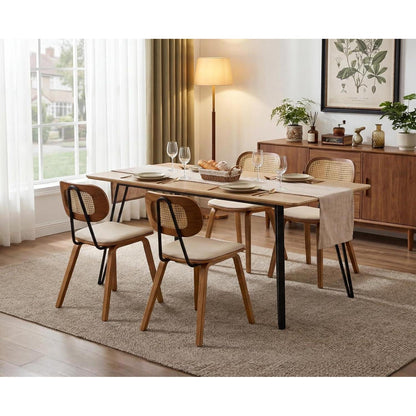 Esszimmerstühle 2er Set Rattan Rückenlehne Holzbeine in Lederoptik