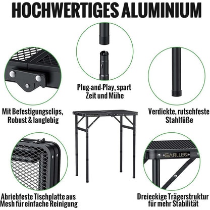 Klapptisch Camping höhenverstellbar 58x40cm, leicht & robust