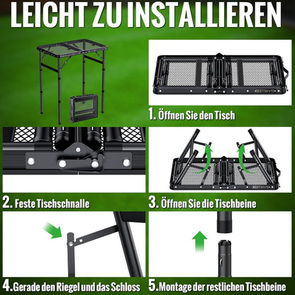 Klapptisch Camping höhenverstellbar 58x40cm, leicht & robust