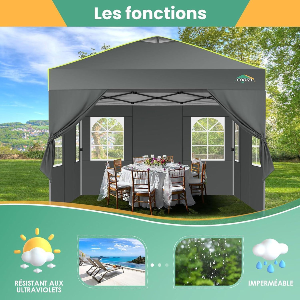 3x3m Faltpavillon wasserdicht mit Seitenwänden & UV-Schutz