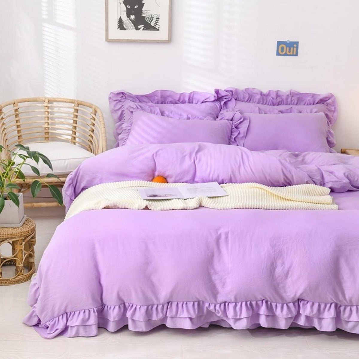 Lila Rüschen Bettwäsche Set 135x200 - Kuschelig & Romantisch