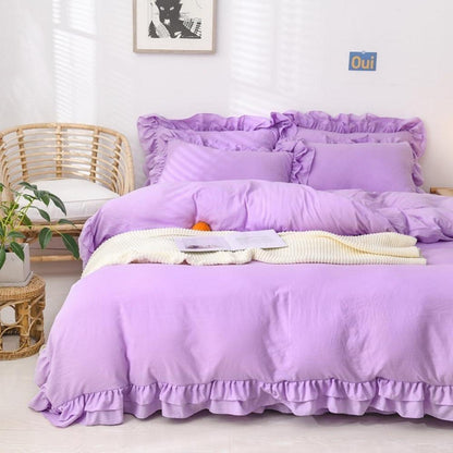 Lila Rüschen Bettwäsche Set 135x200 - Kuschelig & Romantisch