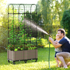 Hochbeet mit Tomaten Rankhilfe und Rollenrad, erweiterbares modulares Design