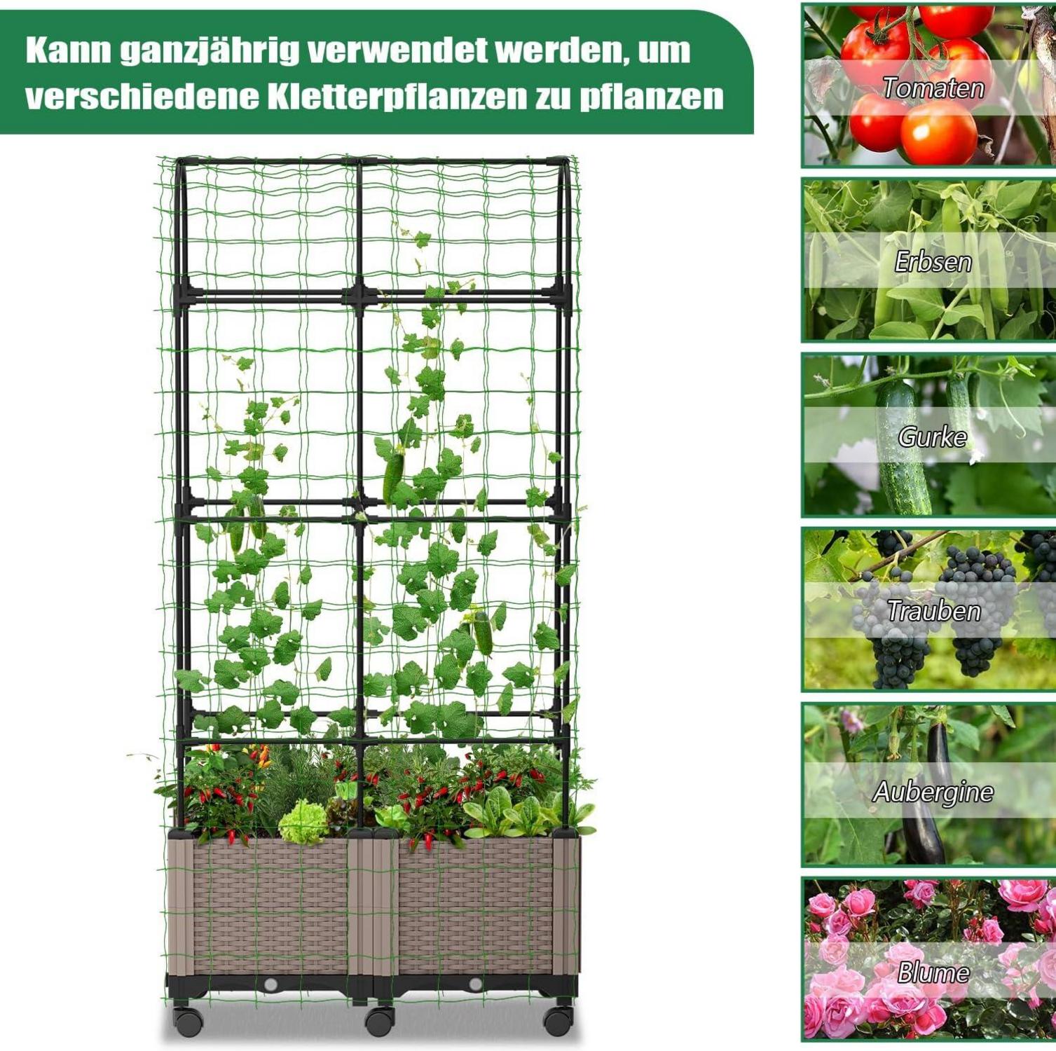 Hochbeet mit Tomaten Rankhilfe, Blumenkasten Rollenrad - Pflanzkasten