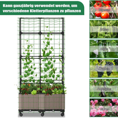 Hochbeet mit Tomaten Rankhilfe, Blumenkasten Rollenrad - Pflanzkasten