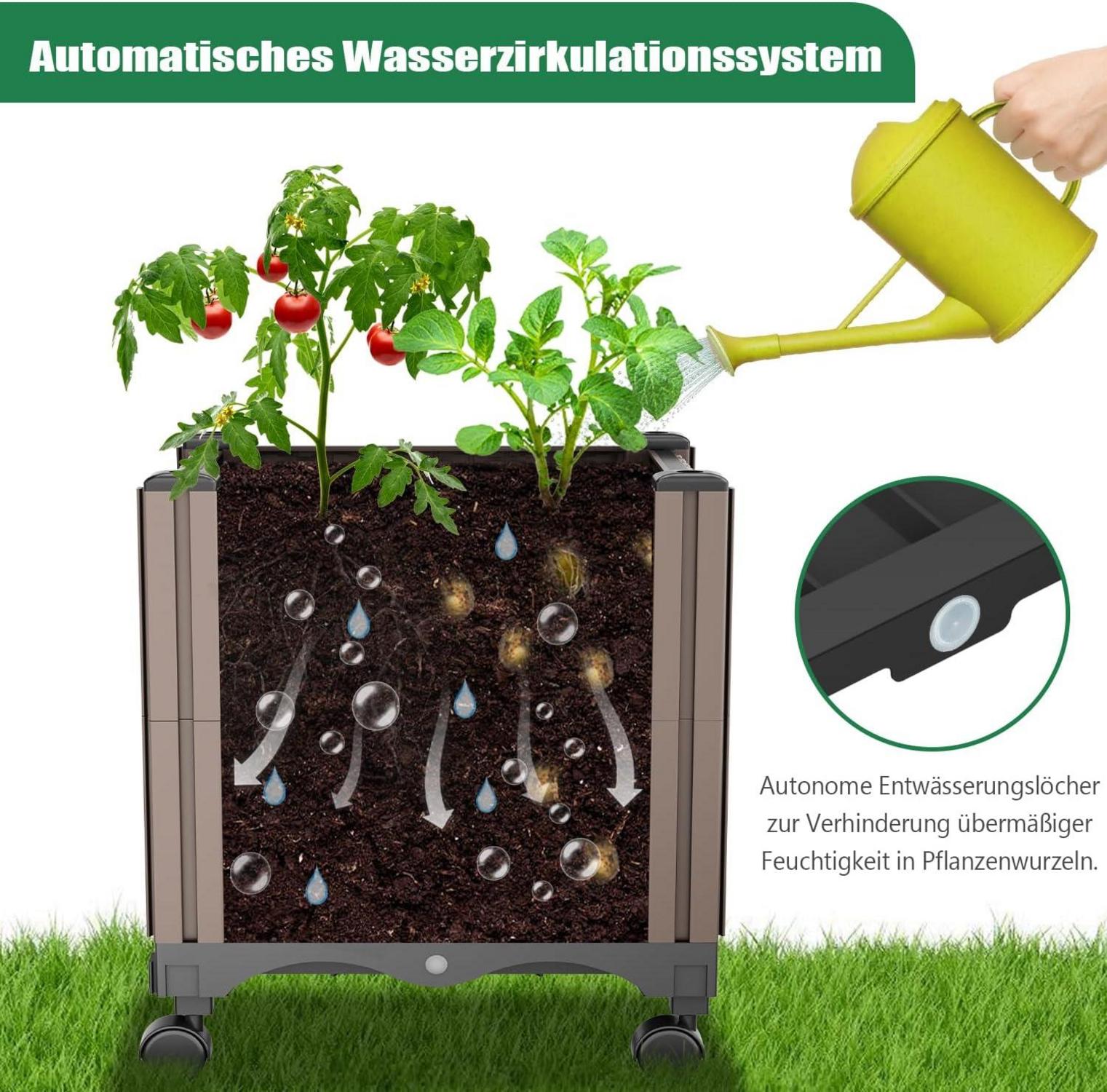 Hochbeet mit Tomaten Rankhilfe und Rollenrad, Selbstbewässerung Pflanzkasten mit Rankgitter