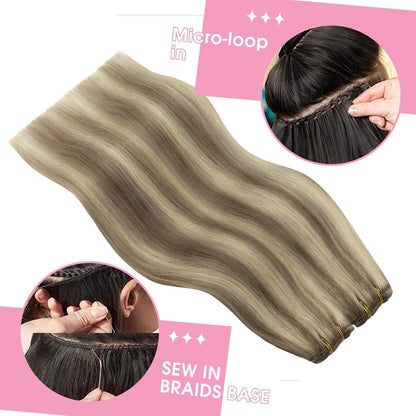 Echthaar Tressen Hellbraun 60cm – Remy Weft Haarverlängerung