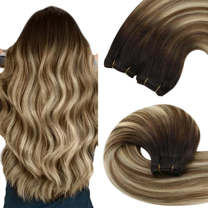 Echthaar Tressen Balayage Braun Blond 60cm Remy