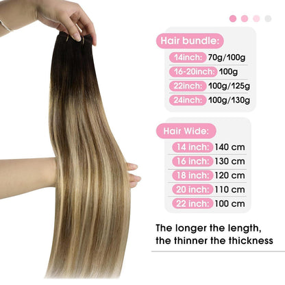 Echthaar Tressen Balayage Braun Blond 60cm Remy