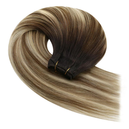 Echthaar Tressen Balayage Braun Blond 60cm Remy