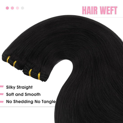 Echthaar Tressen Schwarz 60cm - Remy Weft Extensions für Volumen & Länge