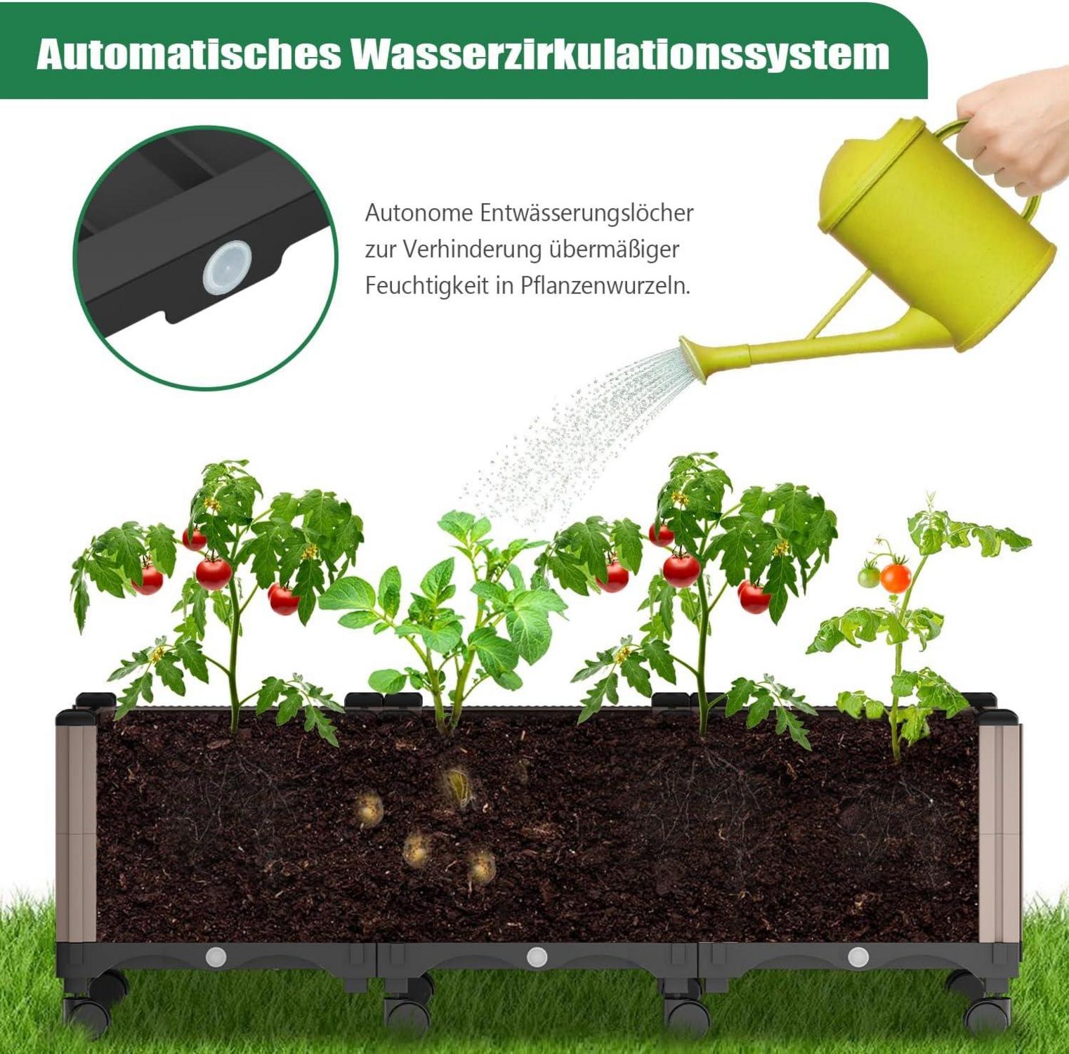 Hochbeet mit Rankgitter und Rollenrad für Kletterpflanzen