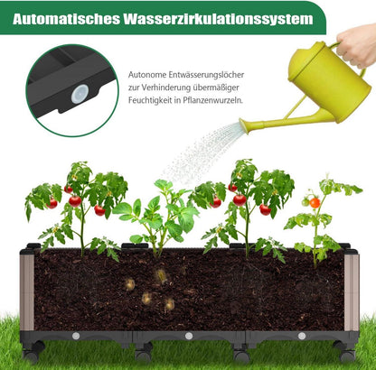 Hochbeet mit Rankgitter und Rollenrad für Kletterpflanzen