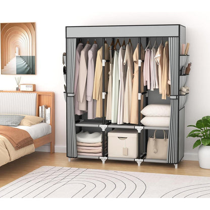 Faltbarer Kleiderschrank mit 3 Kleiderstangen & Abdeckung