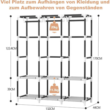 Faltbarer Kleiderschrank mit 3 Kleiderstangen & Abdeckung