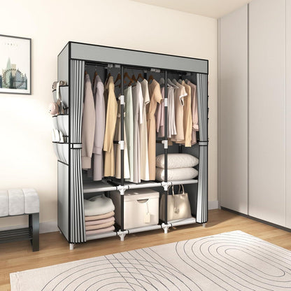 Faltbarer Kleiderschrank mit 3 Kleiderstangen & Abdeckung