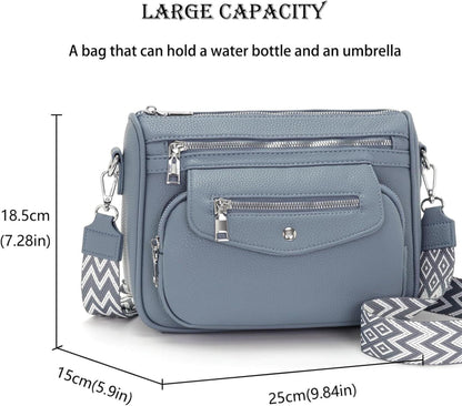 Umhängetasche Damen Klein 5 Taschen 7 Fächer Vegan Leder