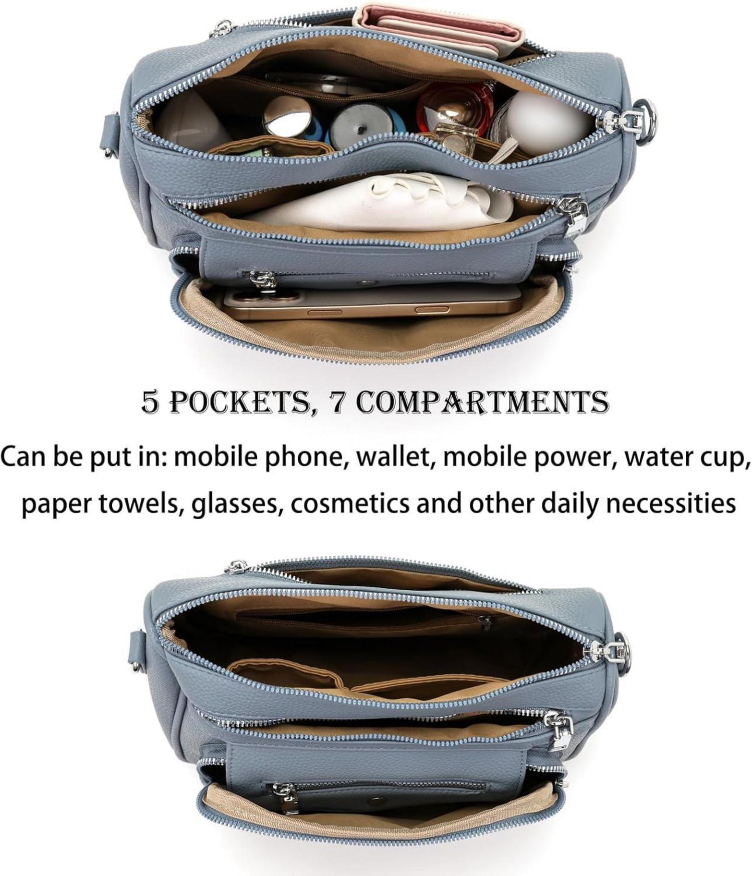 Umhängetasche Damen Crossbody Bag kleine Handtasche 7 Fächer 5 Taschen