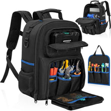 Werkzeugrucksack mit Organizer, wasserdicht, gepolstert, Schwarz/Blau